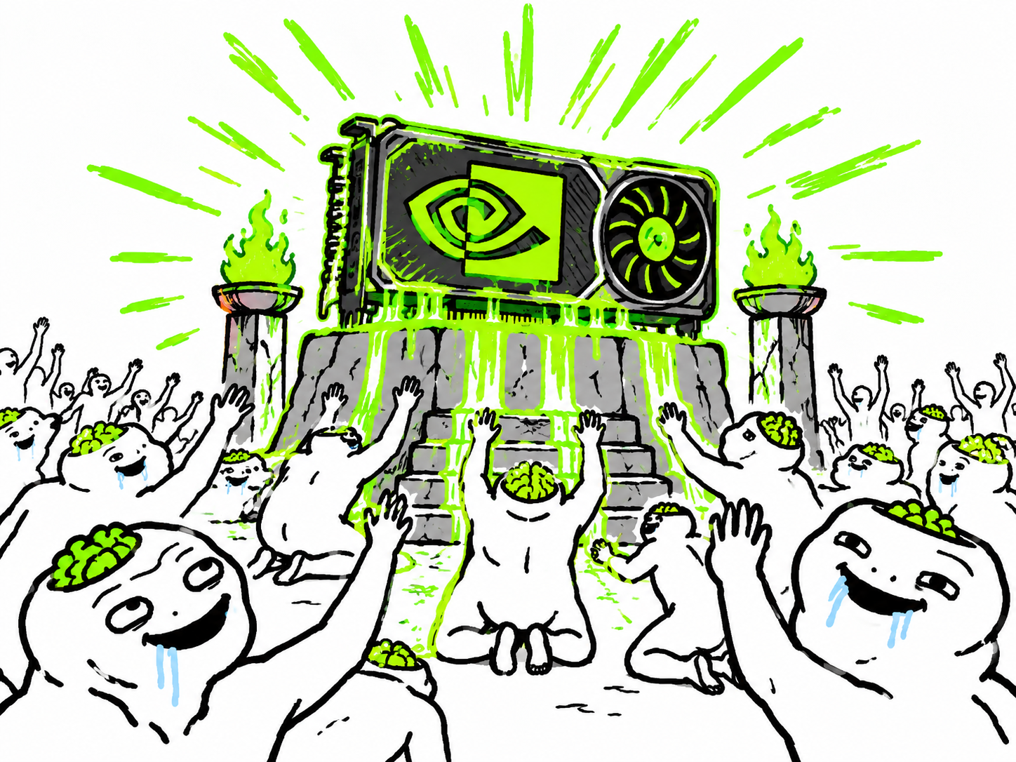 LOWIQ crowd worshipping a graphics card